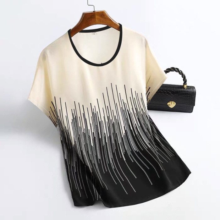 Тениска за средна възраст жени, полиестер, къс ръкав, свободна кройка, 3D принт