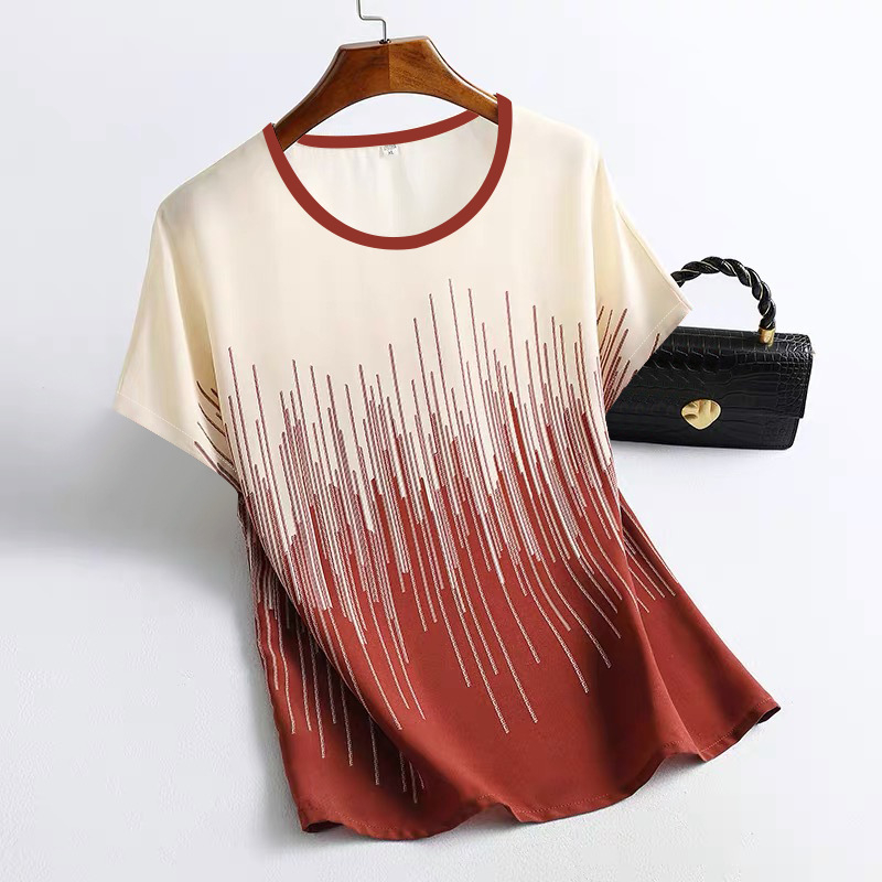 Тениска за средна възраст жени, полиестер, къс ръкав, свободна кройка, 3D принт