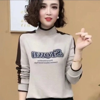 Ženski T-shirt s dugim rukavima, fleec podstava, otisak, poliester 80–90%, jesen 2024