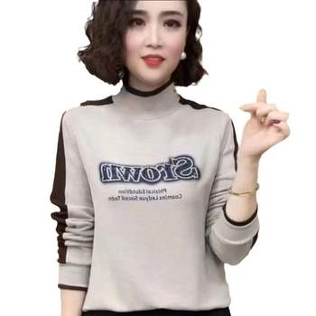 Ženski T-shirt s dugim rukavima, fleec podstava, otisak, poliester 80–90%, jesen 2024