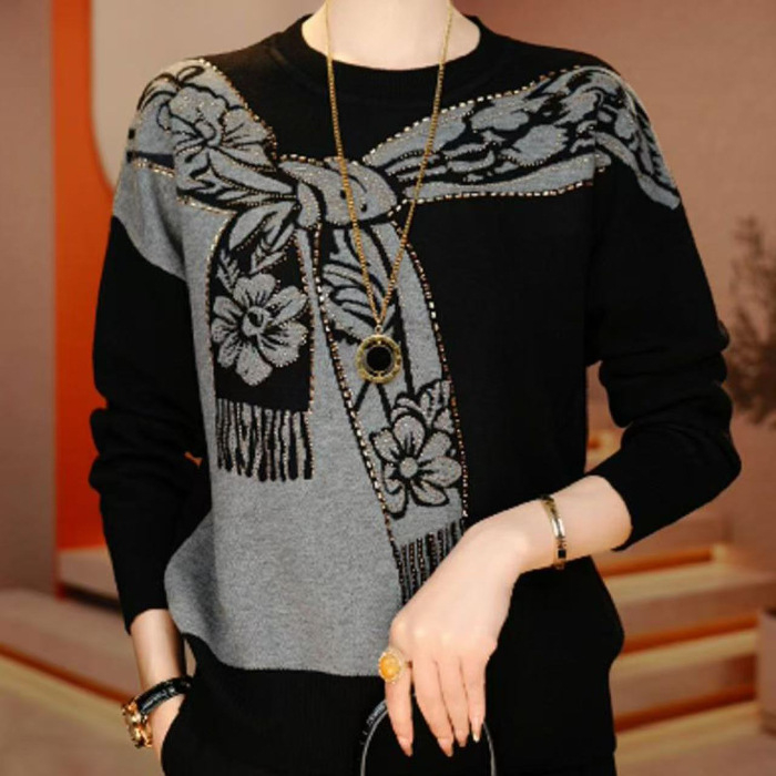 Тениска с 3D рисунък, дълъг ръкав, V-образно деколте, 95% полиестер