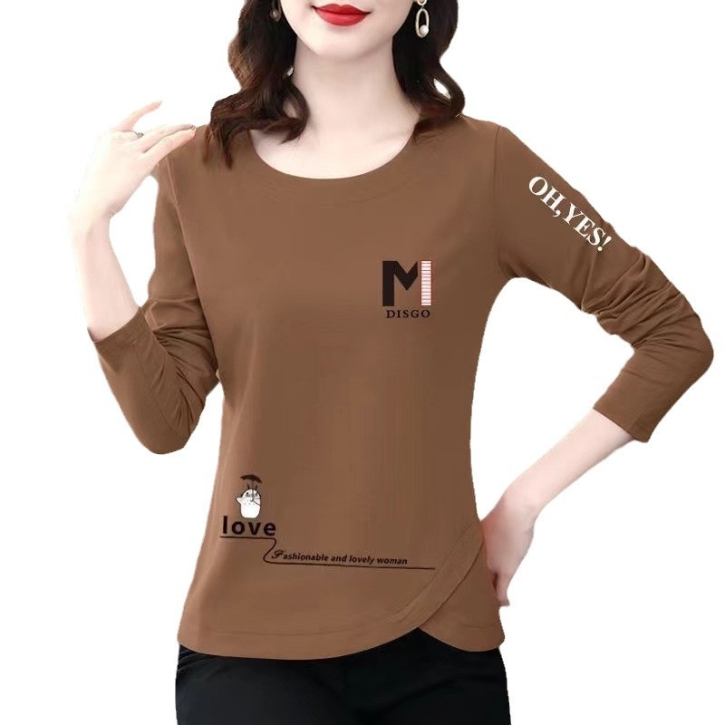 Ženski dugi rukav majica za žene srednje dobi, prekrivanje trbuha, uski kroj, plus veličina, top za proljeće i jesen
