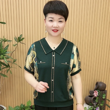 Дамска Ice Silk тениска с къс ръкав и поло яка, свободен силует за покриване на корема, елегантен стил, 50–70% полиестер