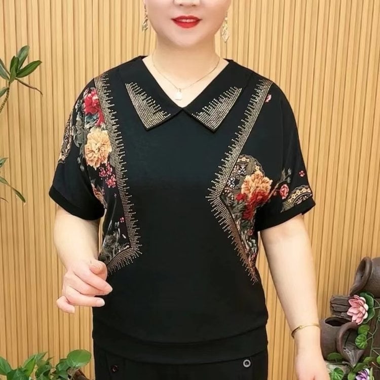 Дамска Ice Silk тениска с къс ръкав и поло яка, свободен силует за покриване на корема, елегантен стил, 50–70% полиестер