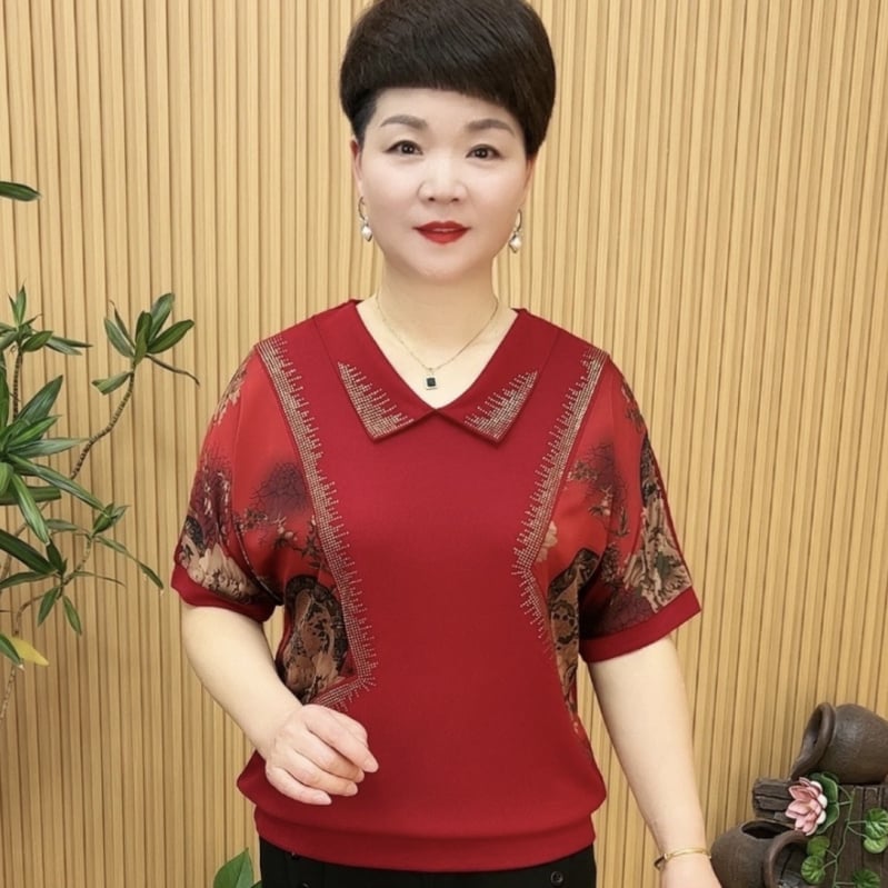 Дамска Ice Silk тениска с къс ръкав и поло яка, свободен силует за покриване на корема, елегантен стил, 50–70% полиестер