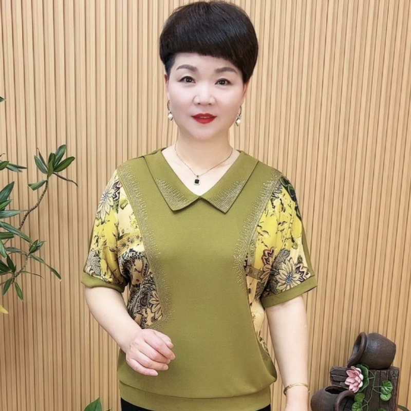 Дамска Ice Silk тениска с къс ръкав и поло яка, свободен силует за покриване на корема, елегантен стил, 50–70% полиестер