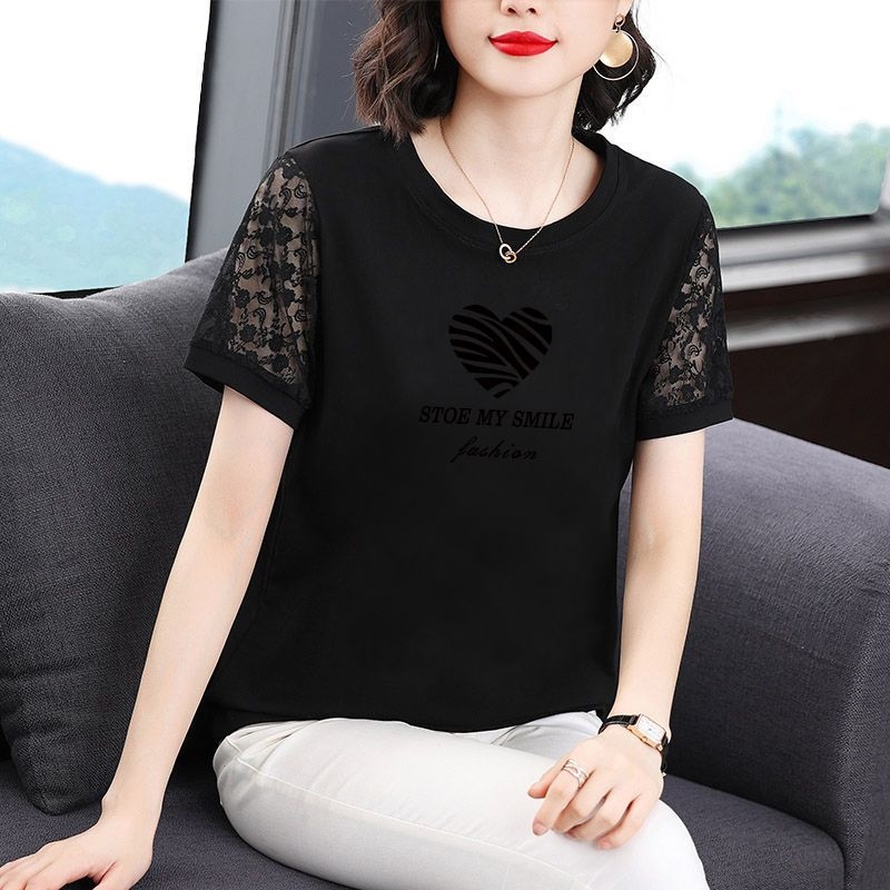 Ženski T-shirt s kratkim rukavima, oversize pamuk, okrugli ovratnik, ležerno proljeće 2025