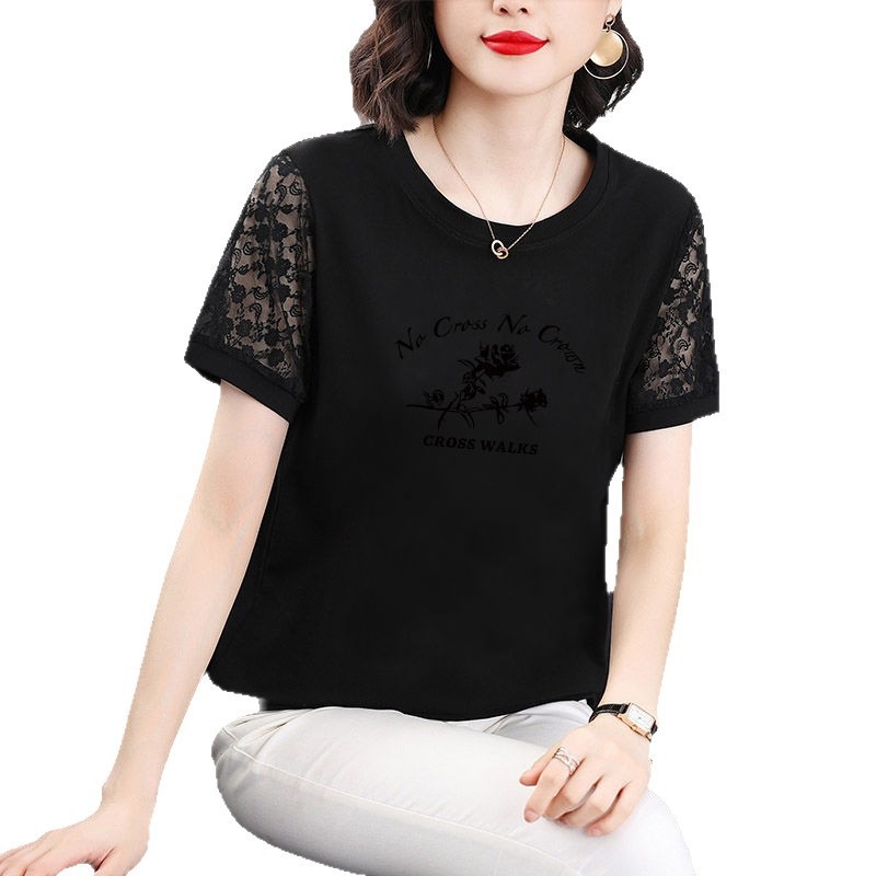 Ženski T-shirt s kratkim rukavima, oversize pamuk, okrugli ovratnik, ležerno proljeće 2025