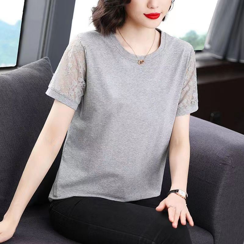Ženski T-shirt s kratkim rukavima, oversize pamuk, okrugli ovratnik, ležerno proljeće 2025