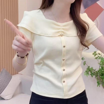 Majica kratkih rukava, kvadratni izrez, poliester, duljina do struka, ležerni stil
