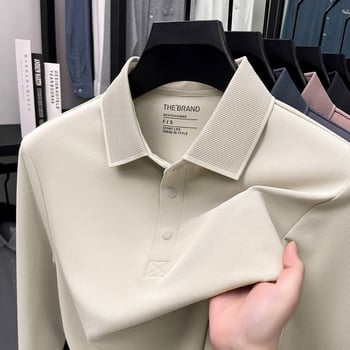 Muški dugačko rukava T‑shirt s waffle pleteninom, polo ovratnik, opuštena silueta, jesen 2025 (Najlon; mješavina kemijskih vlakana)