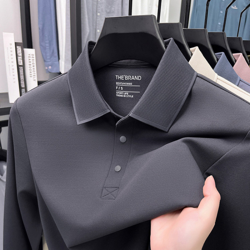 Muški dugačko rukava T‑shirt s waffle pleteninom, polo ovratnik, opuštena silueta, jesen 2025 (Najlon; mješavina kemijskih vlakana)