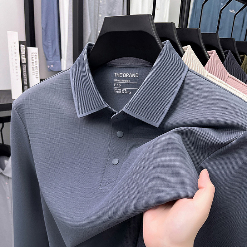 Muški dugačko rukava T‑shirt s waffle pleteninom, polo ovratnik, opuštena silueta, jesen 2025 (Najlon; mješavina kemijskih vlakana)