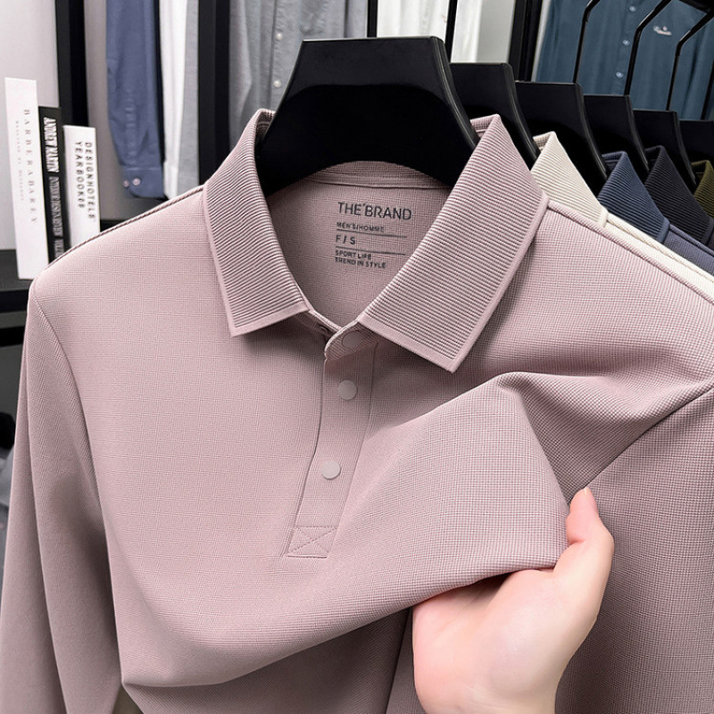 Muški dugačko rukava T‑shirt s waffle pleteninom, polo ovratnik, opuštena silueta, jesen 2025 (Najlon; mješavina kemijskih vlakana)
