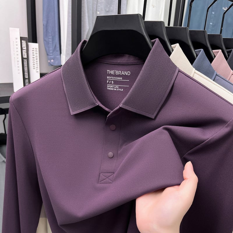 Muški dugačko rukava T‑shirt s waffle pleteninom, polo ovratnik, opuštena silueta, jesen 2025 (Najlon; mješavina kemijskih vlakana)