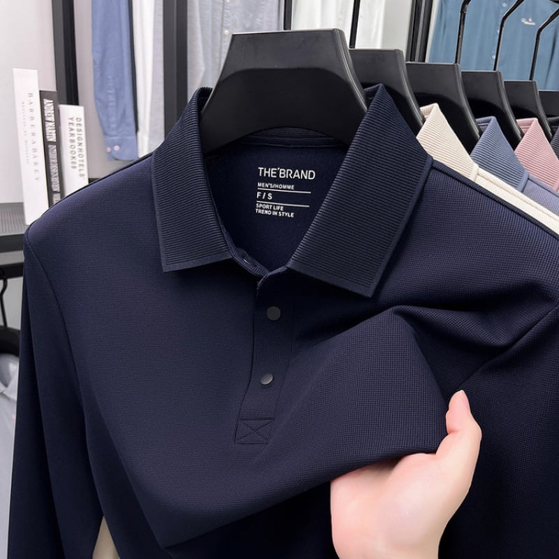 Muški dugačko rukava T‑shirt s waffle pleteninom, polo ovratnik, opuštena silueta, jesen 2025 (Najlon; mješavina kemijskih vlakana)