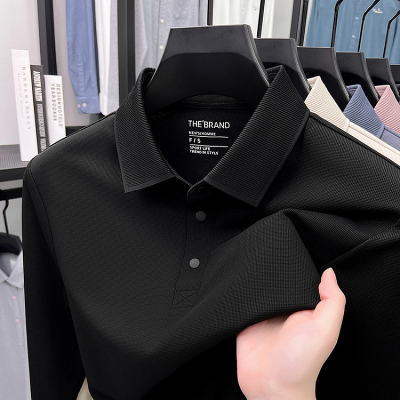Muški dugačko rukava T‑shirt s waffle pleteninom, polo ovratnik, opuštena silueta, jesen 2025 (Najlon; mješavina kemijskih vlakana)