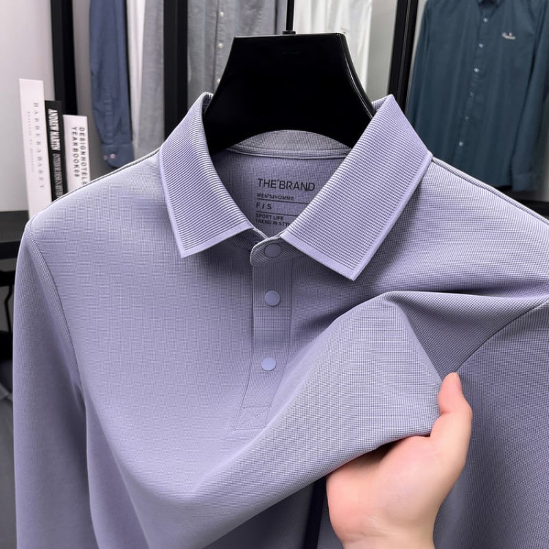 Muški dugačko rukava T‑shirt s waffle pleteninom, polo ovratnik, opuštena silueta, jesen 2025 (Najlon; mješavina kemijskih vlakana)