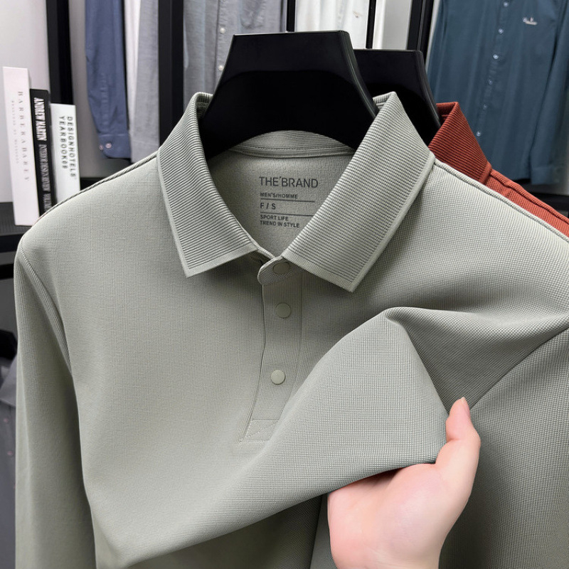 Muški dugačko rukava T‑shirt s waffle pleteninom, polo ovratnik, opuštena silueta, jesen 2025 (Najlon; mješavina kemijskih vlakana)