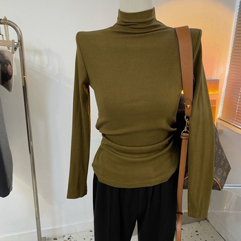 Ribana pamučna majica s dugim rukavima, stojeći ovratnik, oversize kroj, vez