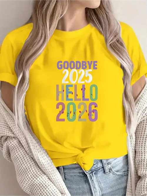 Ženski pamukasti T-shirt s kratkim rukavima za 2026. Novu godinu i Božić – tisak, za obitelj ili par
