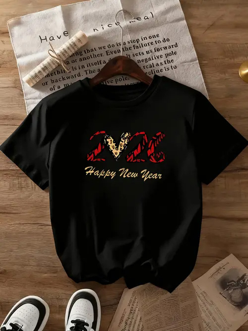 Ženski pamukasti T-shirt s kratkim rukavima za 2026. Novu godinu i Božić – tisak, za obitelj ili par