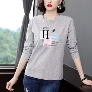 Дамска блуза с дълъг ръкав, кръгло деколте, принт с текст, ежедневен стил, смес памук и полиестер (50–70% памук, 30–50% полиестер), дължина 50–65 см