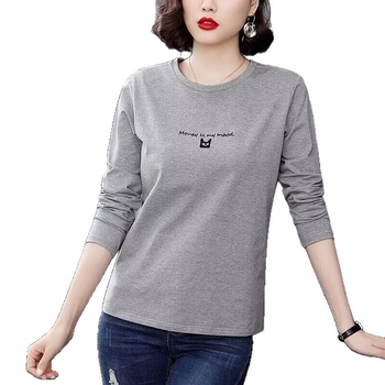 Дамска блуза с дълъг ръкав, кръгло деколте, принт с текст, ежедневен стил, смес памук и полиестер (50–70% памук, 30–50% полиестер), дължина 50–65 см