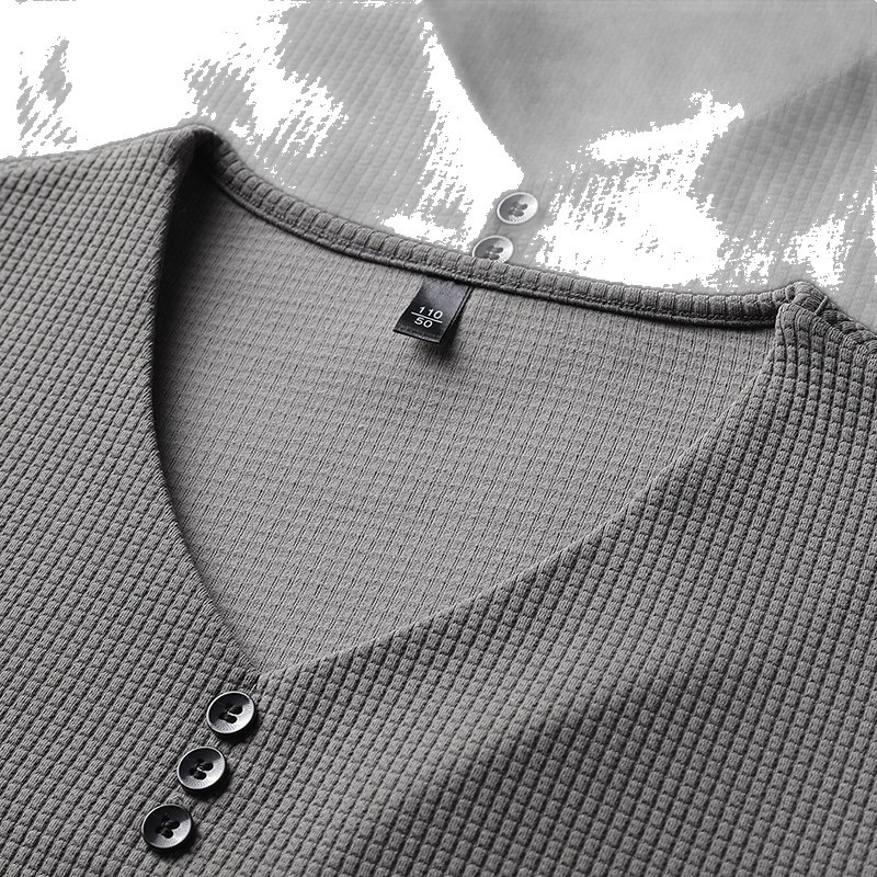 Vyriški marškinėliai su V formos iškirpte, ilgomis rankovėmis, geometriniu spaudu, poliesterio-elastano mišinys, pavasaris ir ruduo.