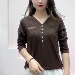 Дамска тениска с дълги ръкави и V‑образно деколте, полиестер 70–80%, 3D ефект, стандартна дължина 50–65 cm