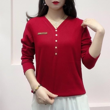 Дамска тениска с дълги ръкави и V‑образно деколте, полиестер 70–80%, 3D ефект, стандартна дължина 50–65 cm