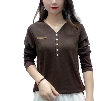 Дамска тениска с дълги ръкави и V‑образно деколте, полиестер 70–80%, 3D ефект, стандартна дължина 50–65 cm