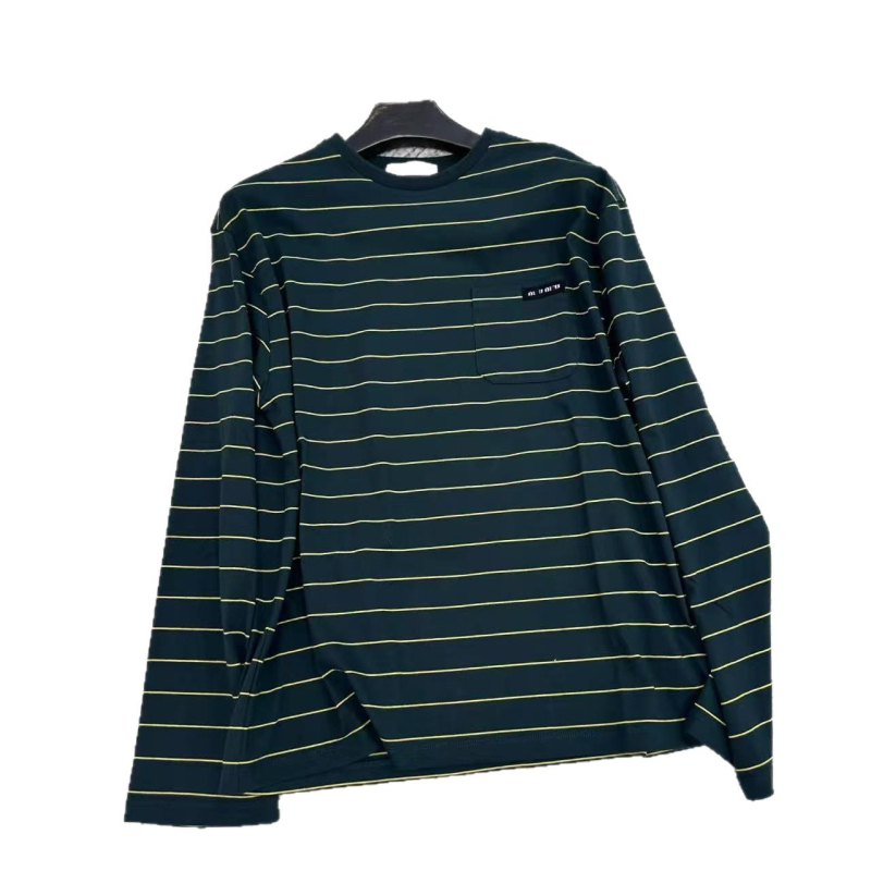 Majica s dugim rukavima, okrugli izrez, prugasti uzorak, 95% pamuk, neutralni japansko-korejski stil za slobodno vrijeme