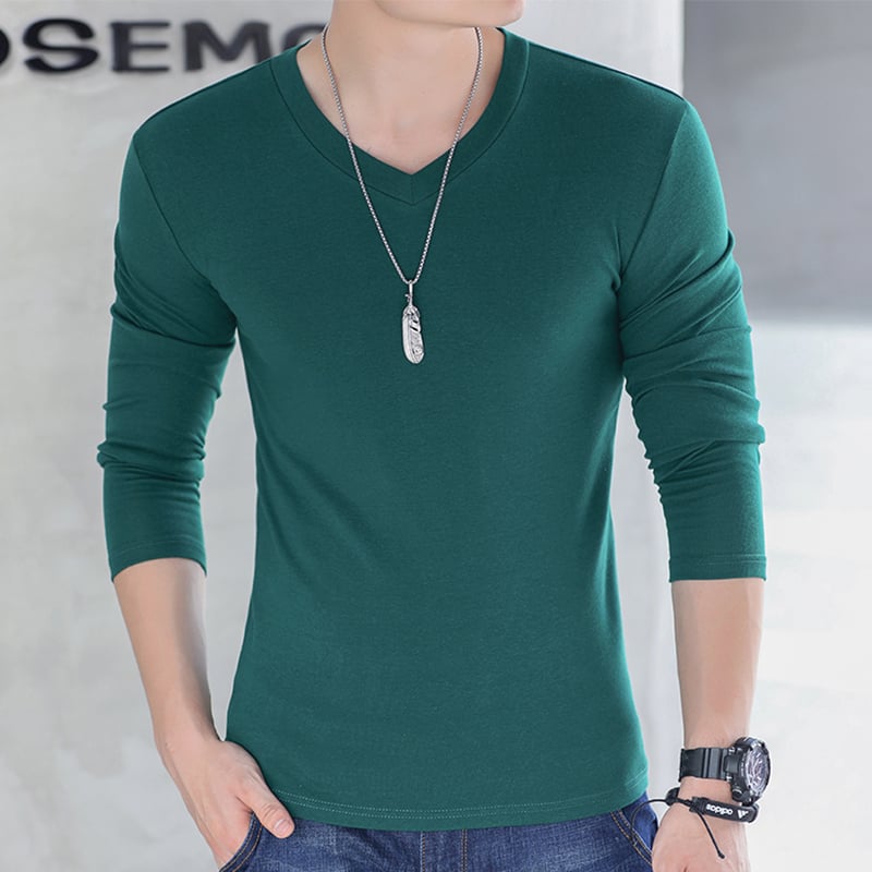 Мъжка тениска с дълги ръкави, Slim fit, без яка, полиестерова смес, едноцветен дизайн