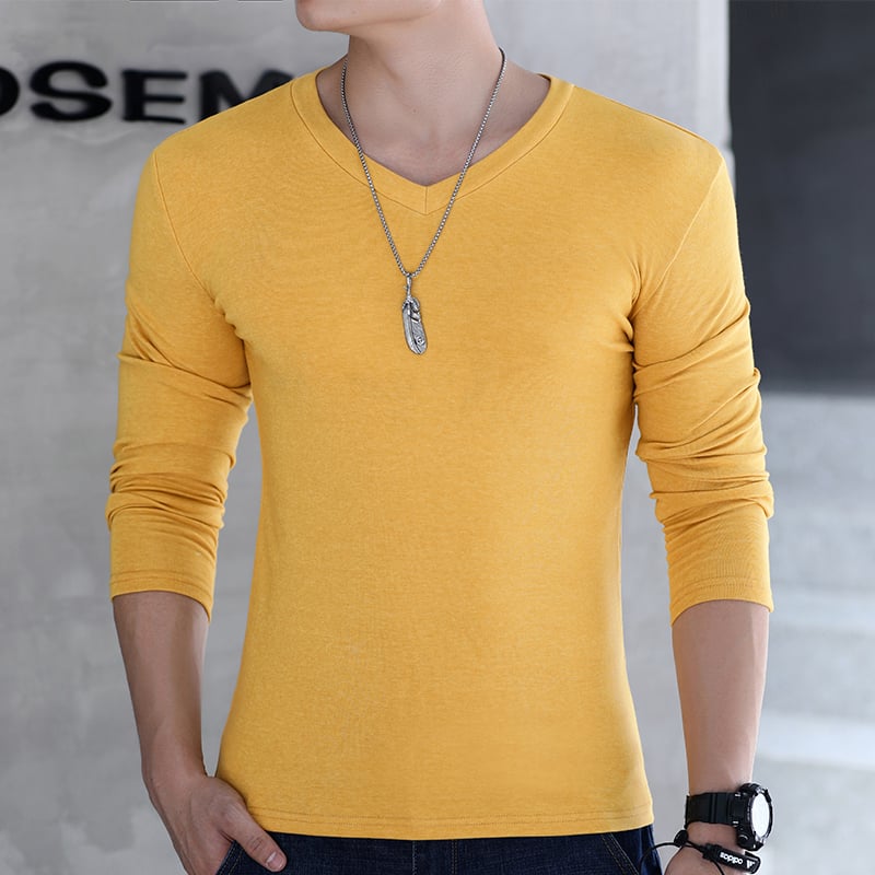 Мъжка тениска с дълги ръкави, Slim fit, без яка, полиестерова смес, едноцветен дизайн