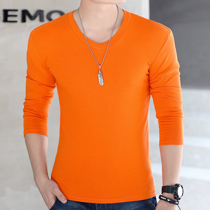 Мъжка тениска с дълги ръкави, Slim fit, без яка, полиестерова смес, едноцветен дизайн