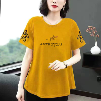 Дамска памучна тениска с къс ръкав, свободна кройка, кръгло деколте, текстов принт