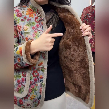 Ženska ultra kratka pamučna jakna s punom od svile i pamuka, stojeći ovratnik, poliester tkanina