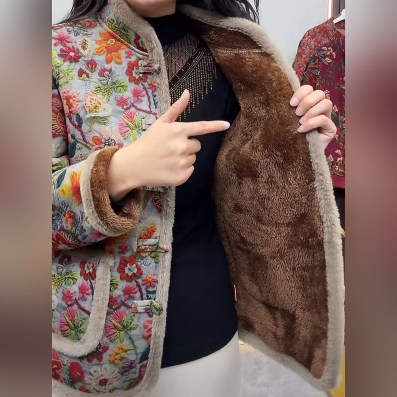 Ženska ultra kratka pamučna jakna s punom od svile i pamuka, stojeći ovratnik, poliester tkanina