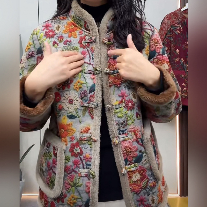 Ženska ultra kratka pamučna jakna s punom od svile i pamuka, stojeći ovratnik, poliester tkanina