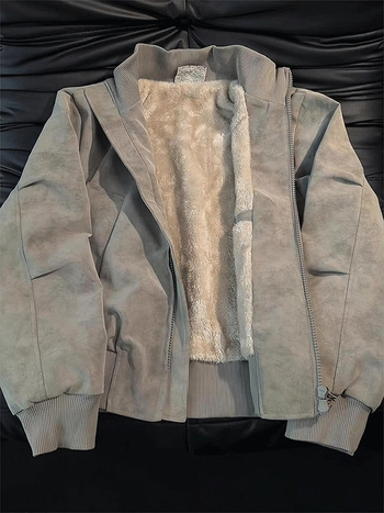 Američkog stila tie-dye PU kožna jakna s flisom, muška zimska kratka jakna sa stojećim ovratnikom, biker stil