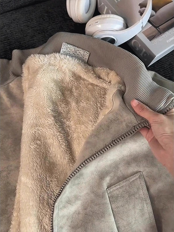 Američkog stila tie-dye PU kožna jakna s flisom, muška zimska kratka jakna sa stojećim ovratnikom, biker stil