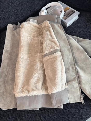 Američkog stila tie-dye PU kožna jakna s flisom, muška zimska kratka jakna sa stojećim ovratnikom, biker stil