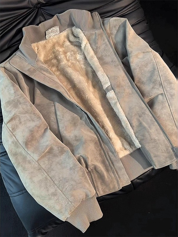 Američkog stila tie-dye PU kožna jakna s flisom, muška zimska kratka jakna sa stojećim ovratnikom, biker stil