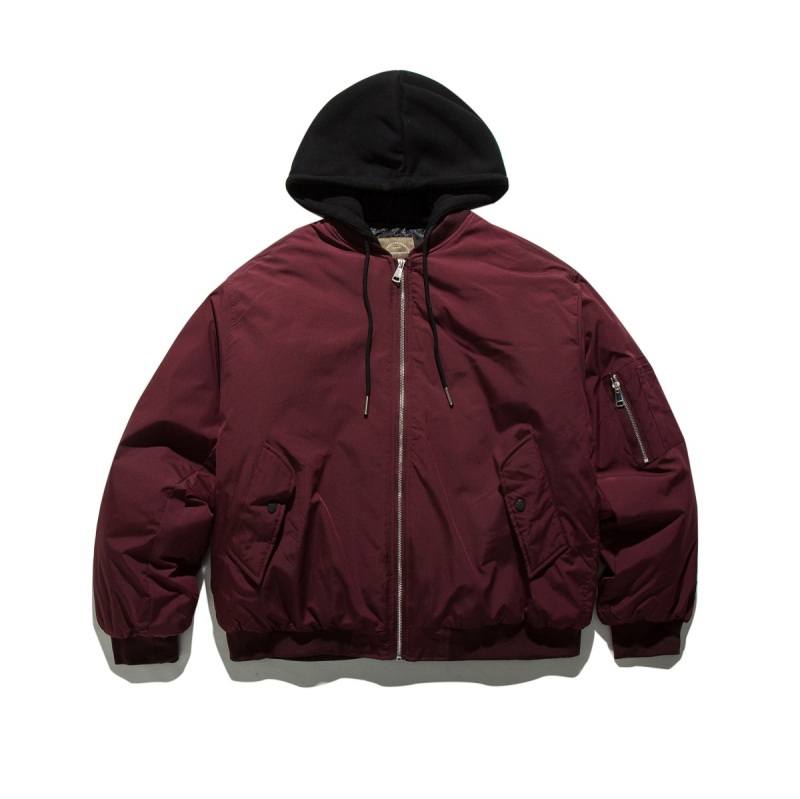 RUIIENRS x ORIGTEEN Zimska bomber jakna s kapuljom, slobodan kroj, vanjska tkanina 100% poliester, punilo poliester