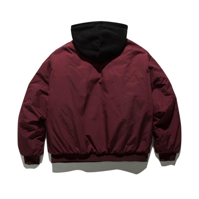 RUIIENRS x ORIGTEEN Zimska bomber jakna s kapuljom, slobodan kroj, vanjska tkanina 100% poliester, punilo poliester