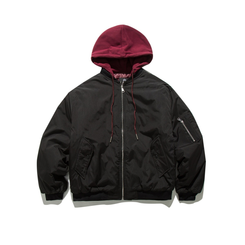 RUIIENRS x ORIGTEEN Zimska bomber jakna s kapuljom, slobodan kroj, vanjska tkanina 100% poliester, punilo poliester