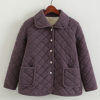 Jachetă cu umplutură din mătase-pamuc (fibra de poliester), guler polo, lungime medie, grosime medie, stil chinezesc