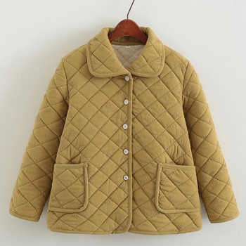 Jachetă cu umplutură din mătase-pamuc (fibra de poliester), guler polo, lungime medie, grosime medie, stil chinezesc