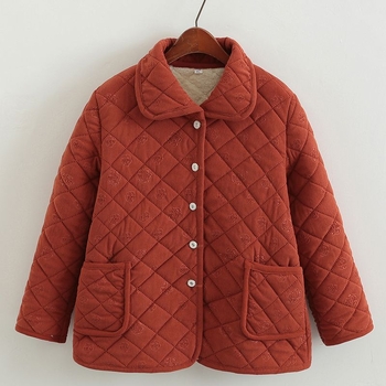 Jachetă cu umplutură din mătase-pamuc (fibra de poliester), guler polo, lungime medie, grosime medie, stil chinezesc